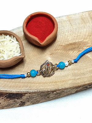 Peacock Feather & Blue Bead Bhai Rakhi