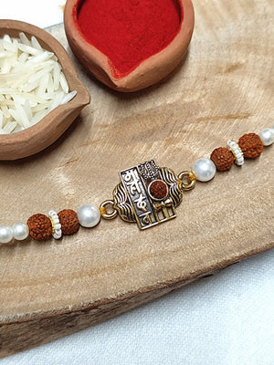 Mahadev pendent, Rudraksha & Pearl Bhai Rakhi