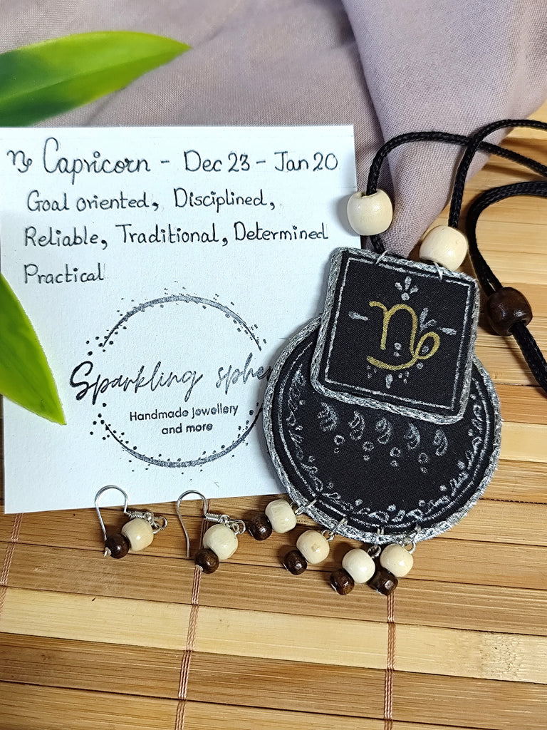 Hand painted Zodiac sign Necklace Set - Capricorn
