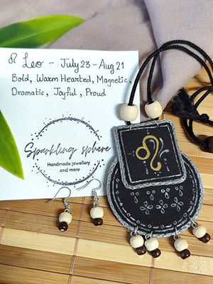Hand painted Zodiac sign Necklace Set - Leo