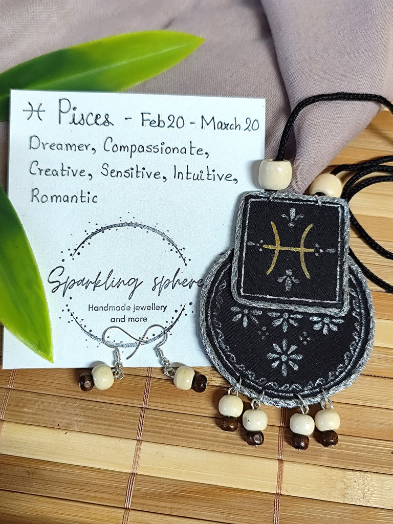 Hand painted Zodiac sign Necklace Set - Pisces