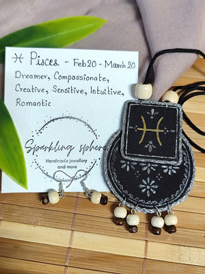 Hand painted Zodiac sign Necklace Set - Pisces