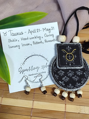 Hand painted Zodiac sign Necklace Set - Taurus