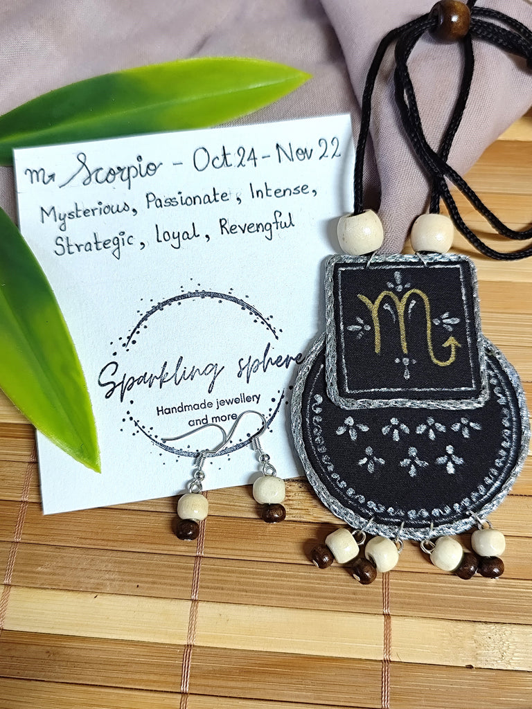 Hand painted Zodiac sign Necklace Set - Scorpio