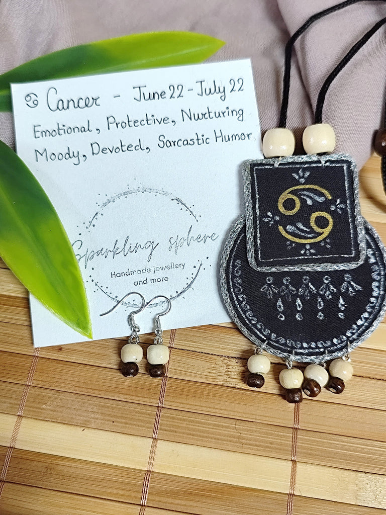 Hand painted Zodiac sign Necklace Set - Cancer