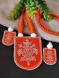 Orange Hand Painted Fabric Motif Necklace set