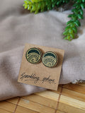 Dark Green Hand-painted Earrings with Golden Motif Round
