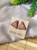 Maroon Hand-painted Earrings with Golden Motif Triangle shape with Golden Beads