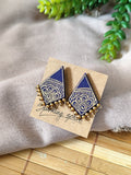 Navy Blue Hand-painted Earrings with Golden Motif Kite Shape with Golden Bead