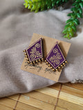 Purple Hand-painted Earrings with Golden Motif Kite Shape with Golden Bead