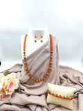 Beaded Necklace Combo - Orange Beads with Golden Details Combo