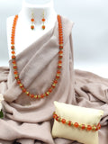 Beaded Necklace Combo - Orange Beads with Golden Details Combo