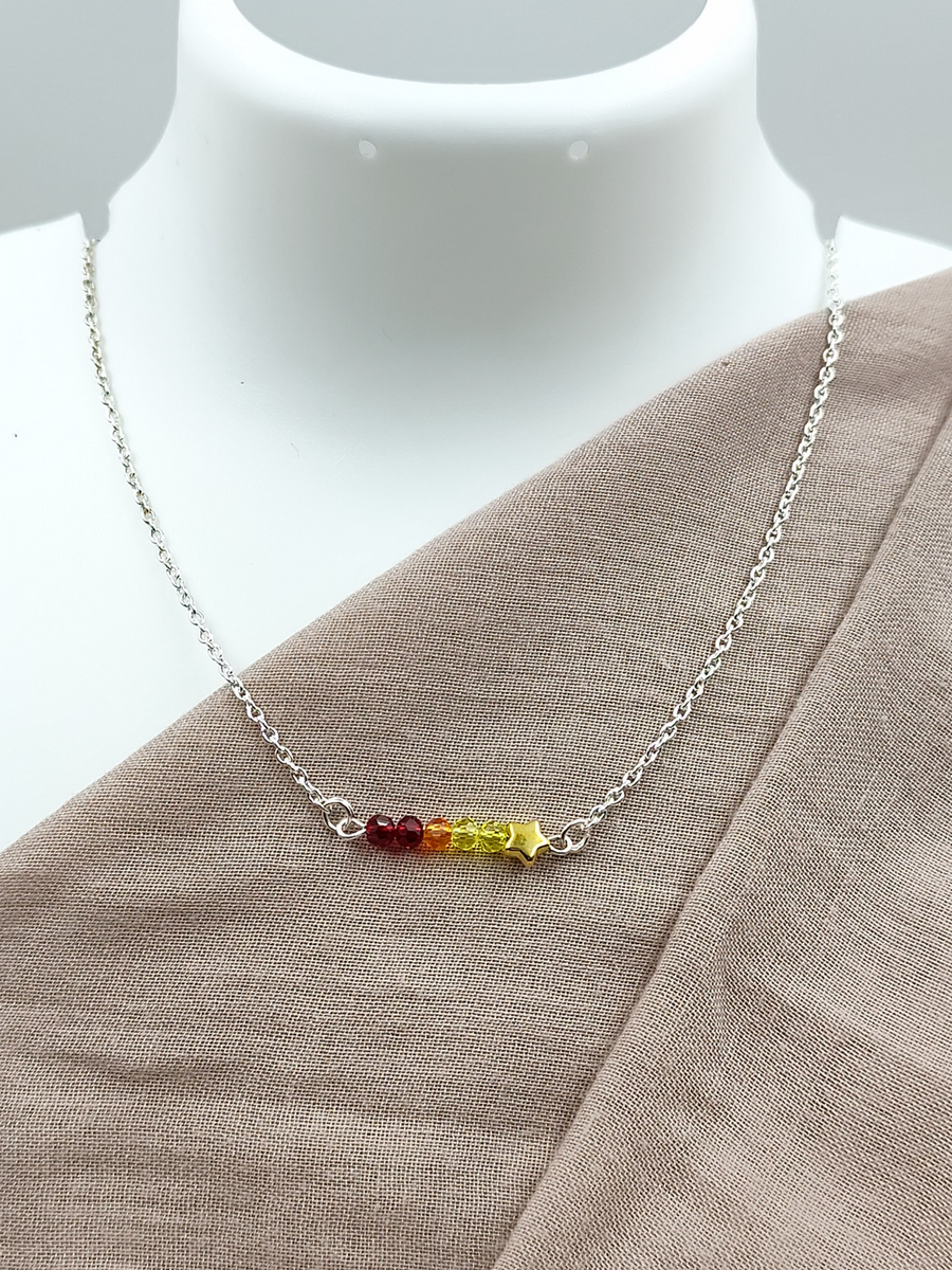 Message Necklace - "Shooting Star" - Silver Chain with Star Shape & Crystal Beads