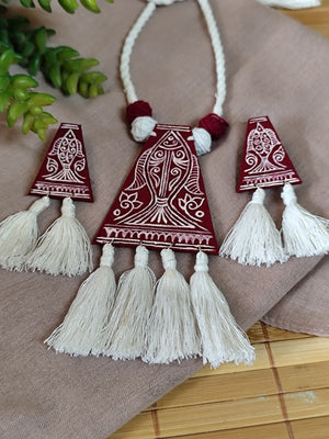 Maroon Hand painted Fish Motif Necklace Set