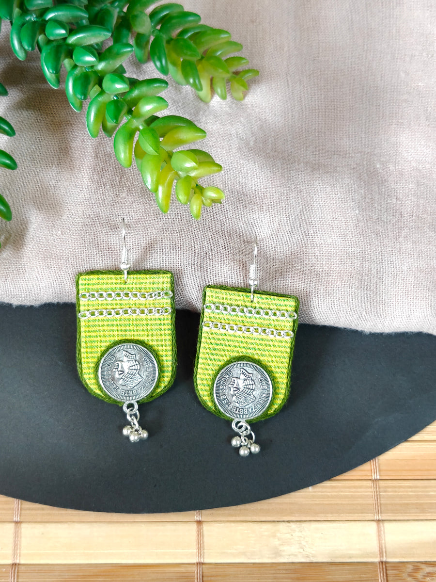 Lime green & green Earrings with Coin and Chain Details