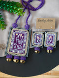 Suparna - Purple Fabric Hand-painted Necklace Set with Bird  Motif and Brass Ghungroo