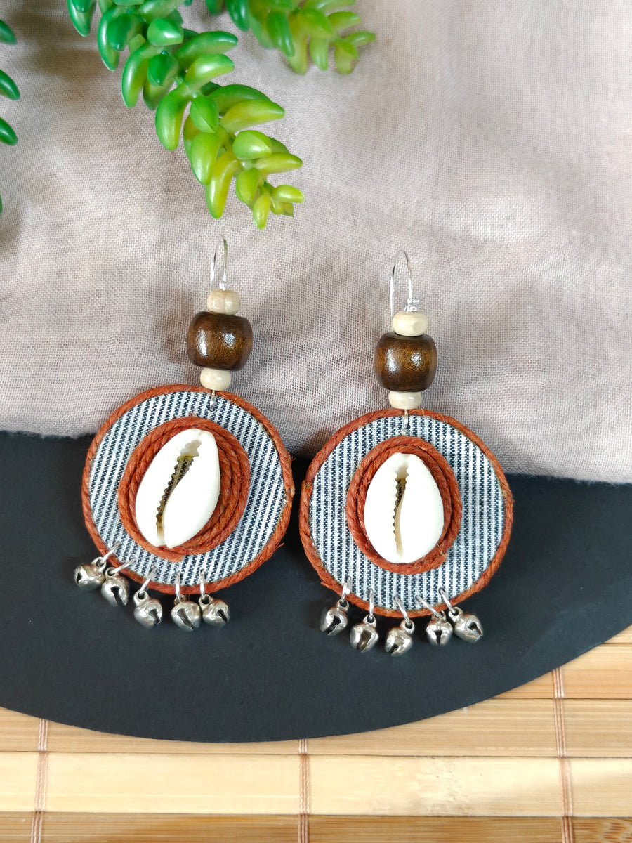 Round Grey & Brown Earrings with Coweri and Ghungroo Details