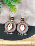Round Grey & Brown Earrings with Coweri and Ghungroo Details