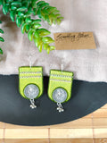 Lime green & green Earrings with Coin and Chain Details