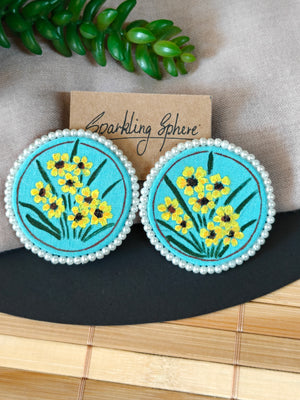 Eternal Bloom - Light Blue Fabric Hand-painted Earrings