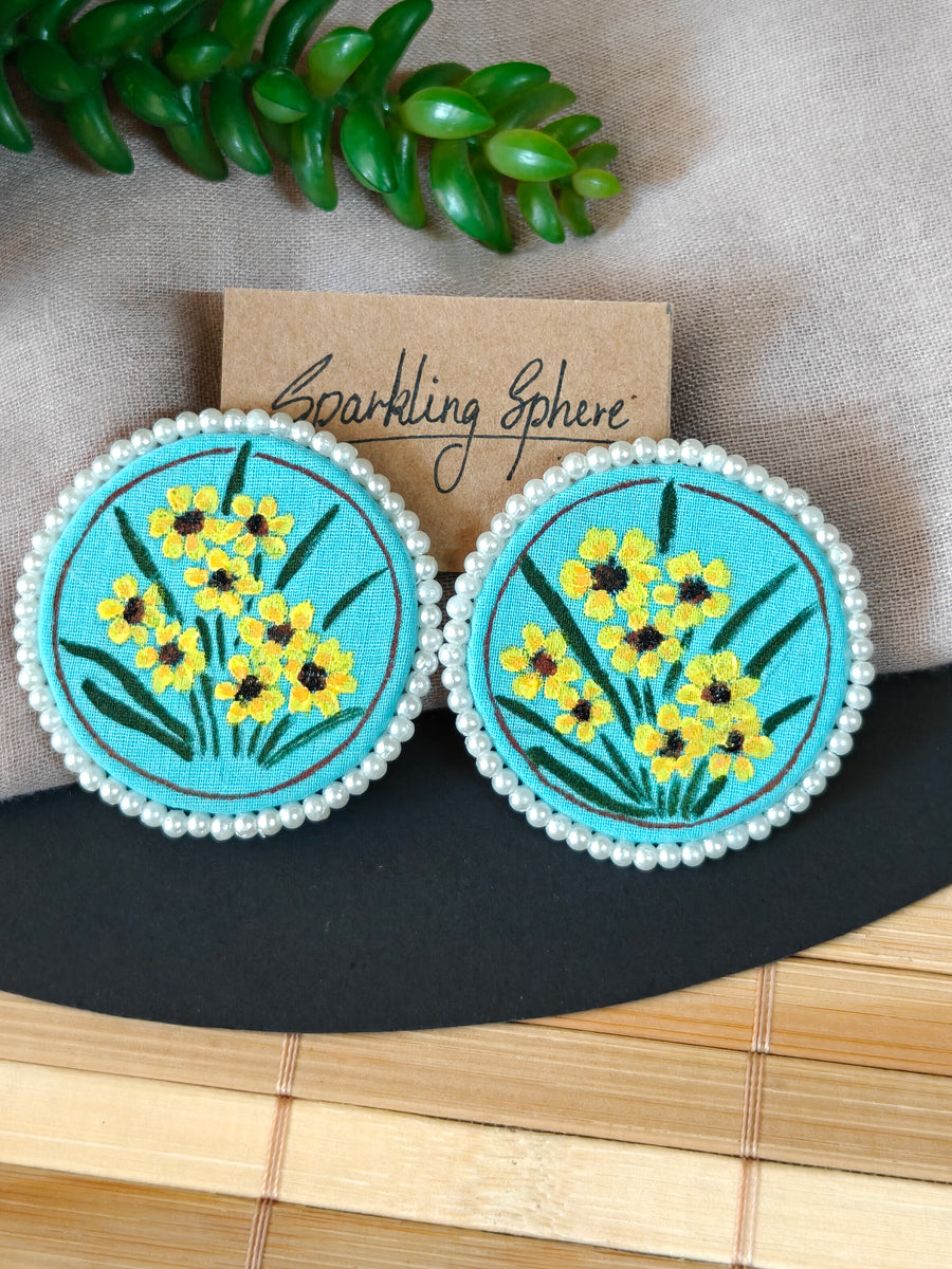 Eternal Bloom - Light Blue Fabric Hand-painted Earrings