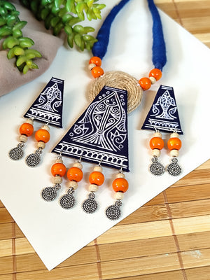 Dark Blue Hand painted Fish Motif Necklace Set