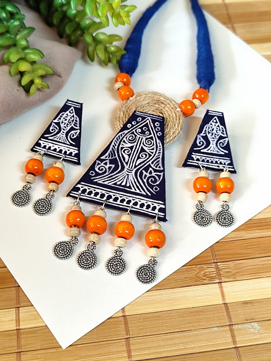 Dark Blue Hand painted Fish Motif Necklace Set
