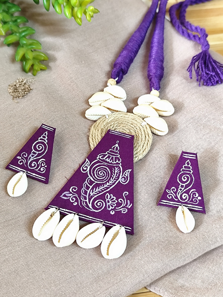 Purple Hand painted Shell Motif Necklace Set
