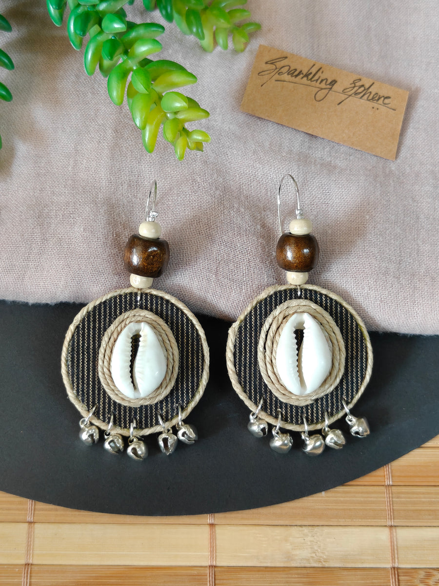 Round Black & Off-white Earrings with Coweri and Ghungroo Details