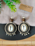 Round Black & Off-white Earrings with Coweri and Ghungroo Details