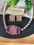 Purple Hand-Painted Choker Necklace Set with Pearls Design 2