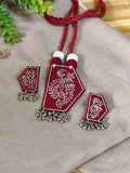 Maroon Hand painted Leaf Motif Necklace Set