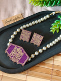 Purple Hand-Painted Choker Necklace Set with Pearls Design 2