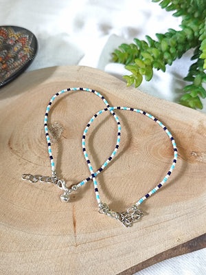 Touch of Blue Seed Beads Anklet pair