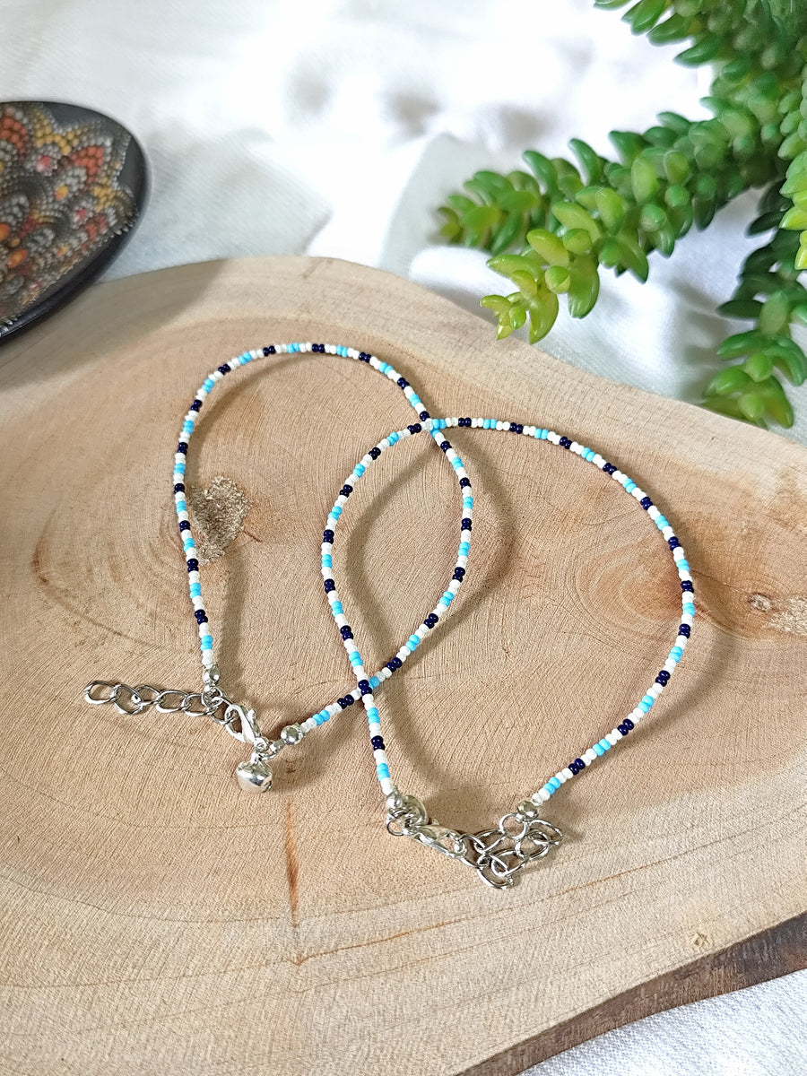 Touch of Blue Seed Beads Anklet pair