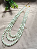 Three Layer Long Glass Pearls Necklace