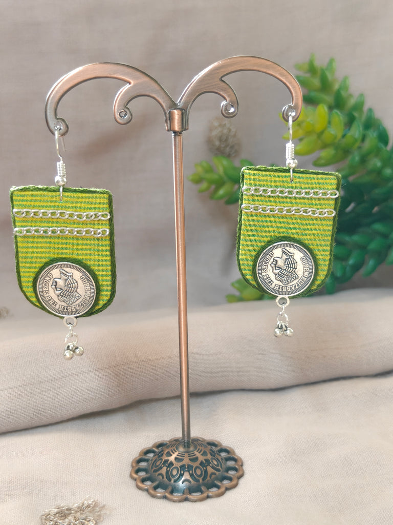 Lime green & green Earrings with Coin and Chain Details