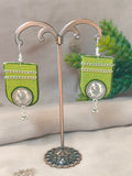 Lime green & green Earrings with Coin and Chain Details