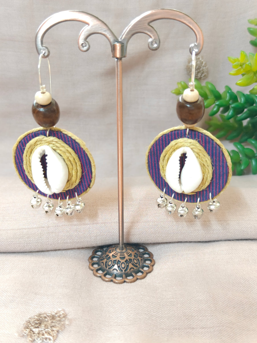 Round Purple & Yellow Earrings with Coweri and Ghungroo Details