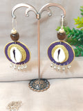 Round Purple & Yellow Earrings with Coweri and Ghungroo Details