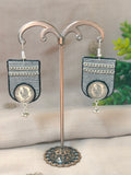 Grey & Black Earrings with Coin and Chain Details