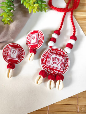 Red & White Hand painted laxmi footprint Necklace Set