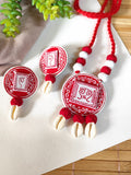 Red & White Hand painted laxmi footprint Necklace Set