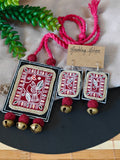 Suparna - Maroon Fabric Hand-painted Necklace Set with Bird  Motif and Brass Ghungroo