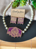 Purple Hand-Painted Choker Necklace Set with Pearls Design 1