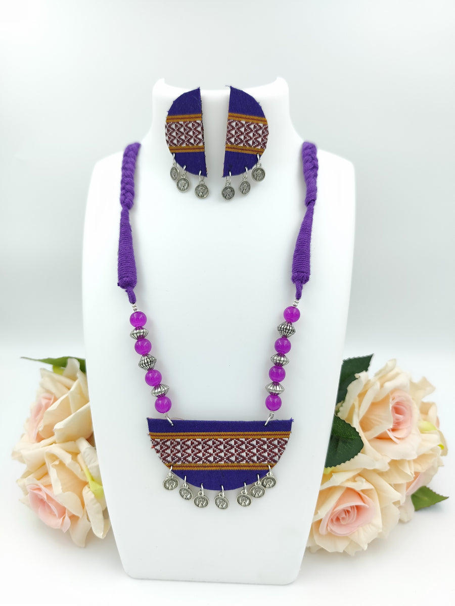 Khaan Fabric Violet and Silver Set with Oxidized Silver coin charms