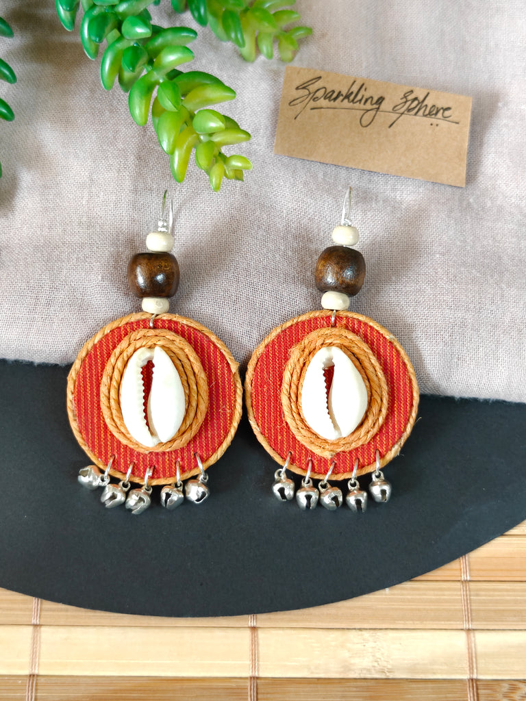 Round Orange & Yellow Earrings with Coweri and Ghungroo Details