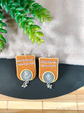 Ocher Yellow & yellow Earrings with Coin and Chain Details