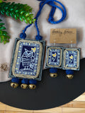 Suparna - Navy Blue Fabric Hand-painted Necklace Set with Bird  Motif and Brass Ghungroo