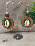 Round Yellow Ochre & Olive Green Earrings with Coweri and Ghungroo Details